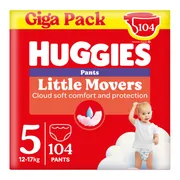 Huggies® Little Movers baby luierbroekjes, Maat 5 (12 tot 17 kg), 104 luierbroekjes met Disney© designs, Giga pack