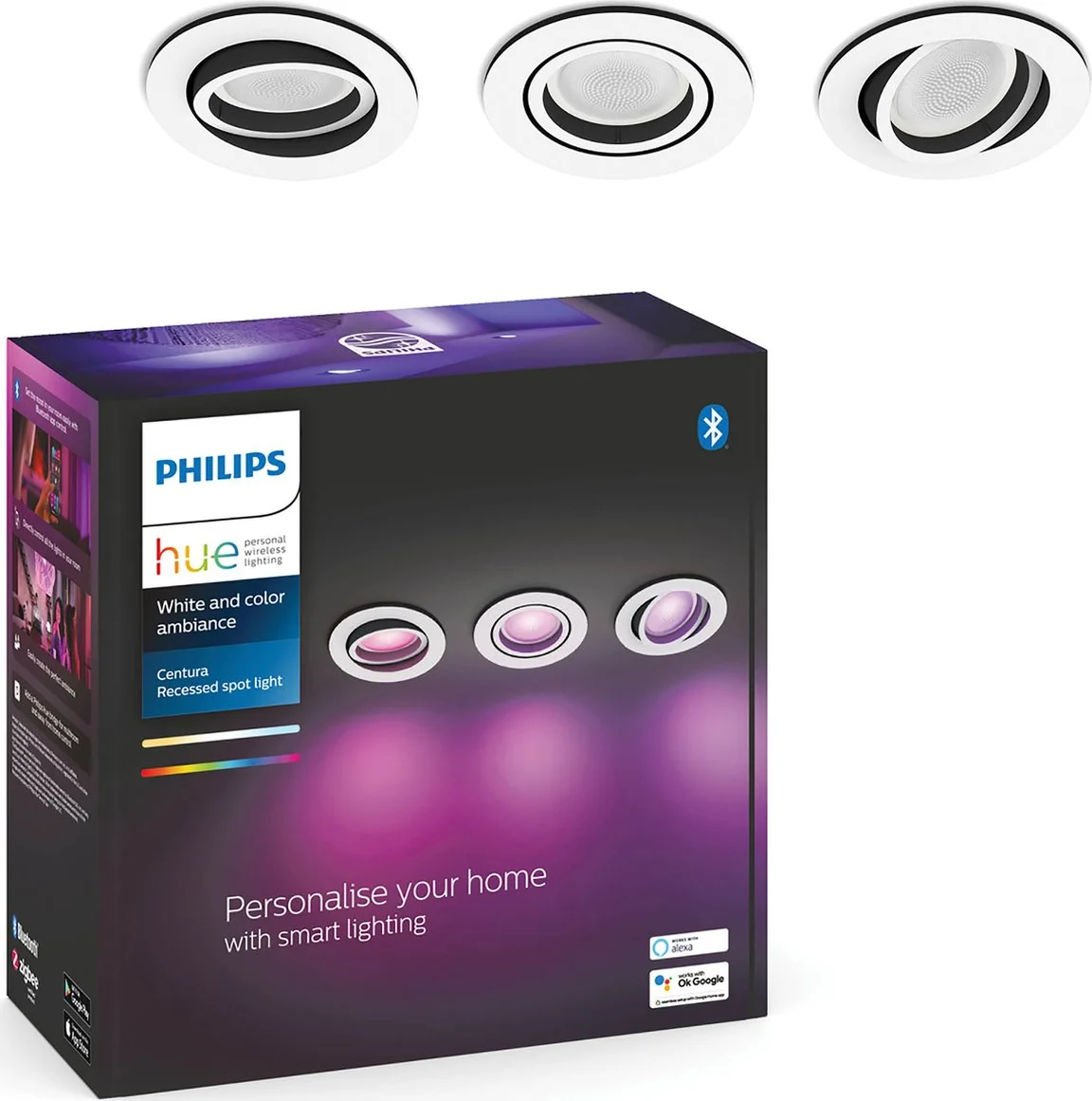 Philips Hue Centura inbouwspot White and Color - rond - Wit - 3-pack