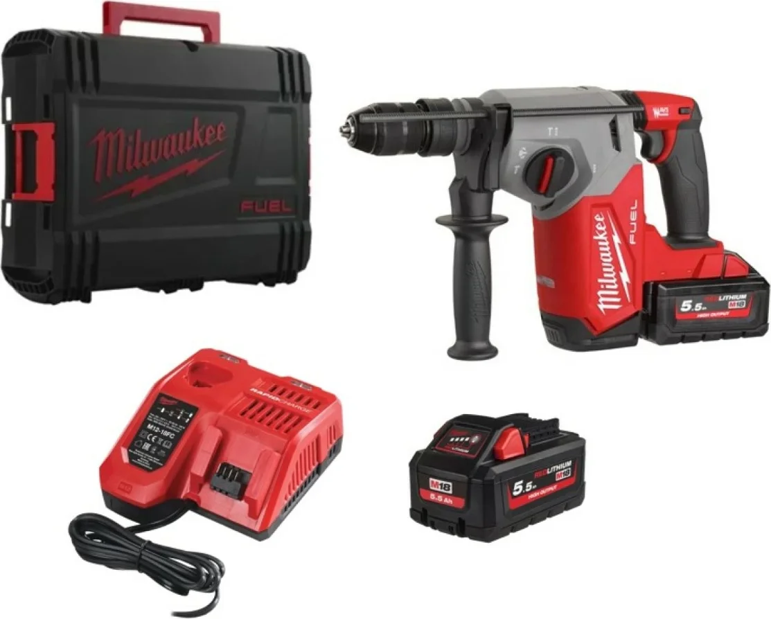 Milwaukee M18 FUEL™ FHX-552X Accu combihamer SDS-Plus 2,5J + snelwisselboorkop 18V 5.5Ah in HD-Box - 4933478889