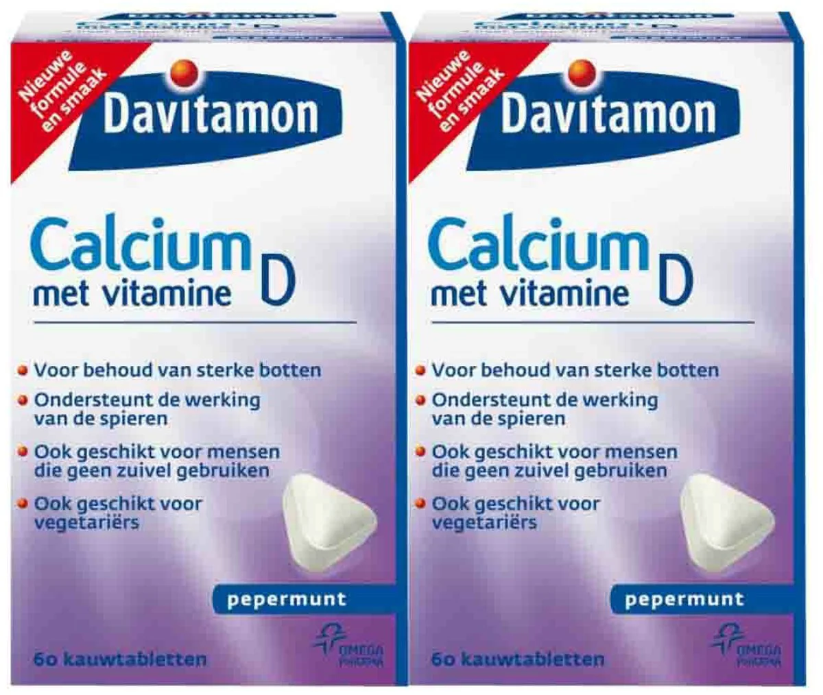 2x Davitamon Calcium Vitamine D3 Pepermunt 60 kauwtabletten
