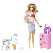 Barbie op reis - Barbiepop met roze koffer en reisaccessoires
