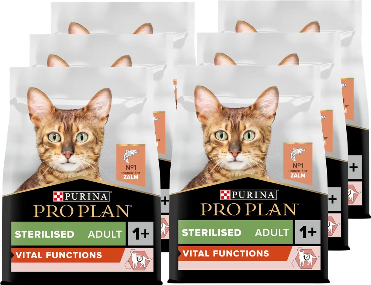 6x Pro Plan Kattenvoer Droog Adult Sterilised Vital Functions Zalm 1,5 kg