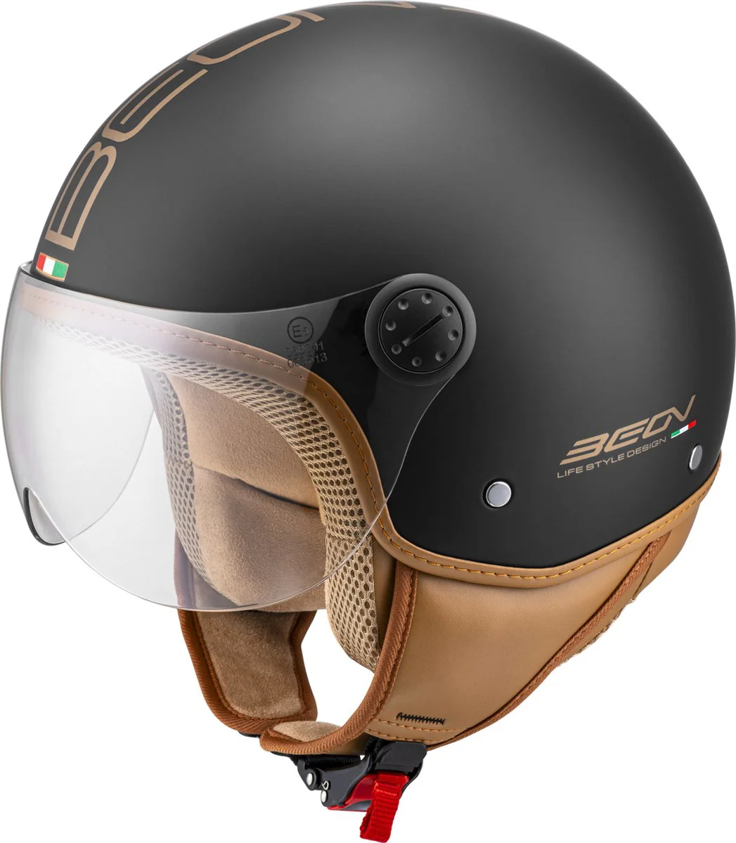 BEON Design Luxe Scooterhelm - Mat Zwart - M - Jethelm met Vizier - Motorhelm - Geschikt voor Vespa, Scooter, Brommer, Motor en Snorfiets