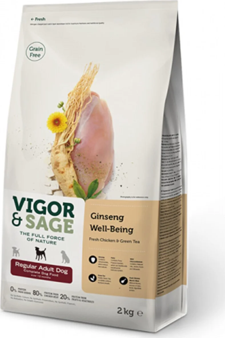 Vigor & Sage Hondenvoer Regular Well-Being Ginseng 2 kg