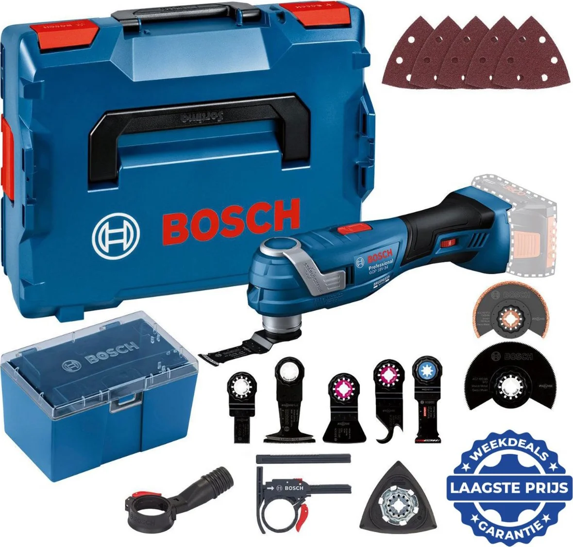 Bosch Professional GOP 18V-34 Accu multitool + accessoires 18V Basic Body in L-Boxx - 06018G2002