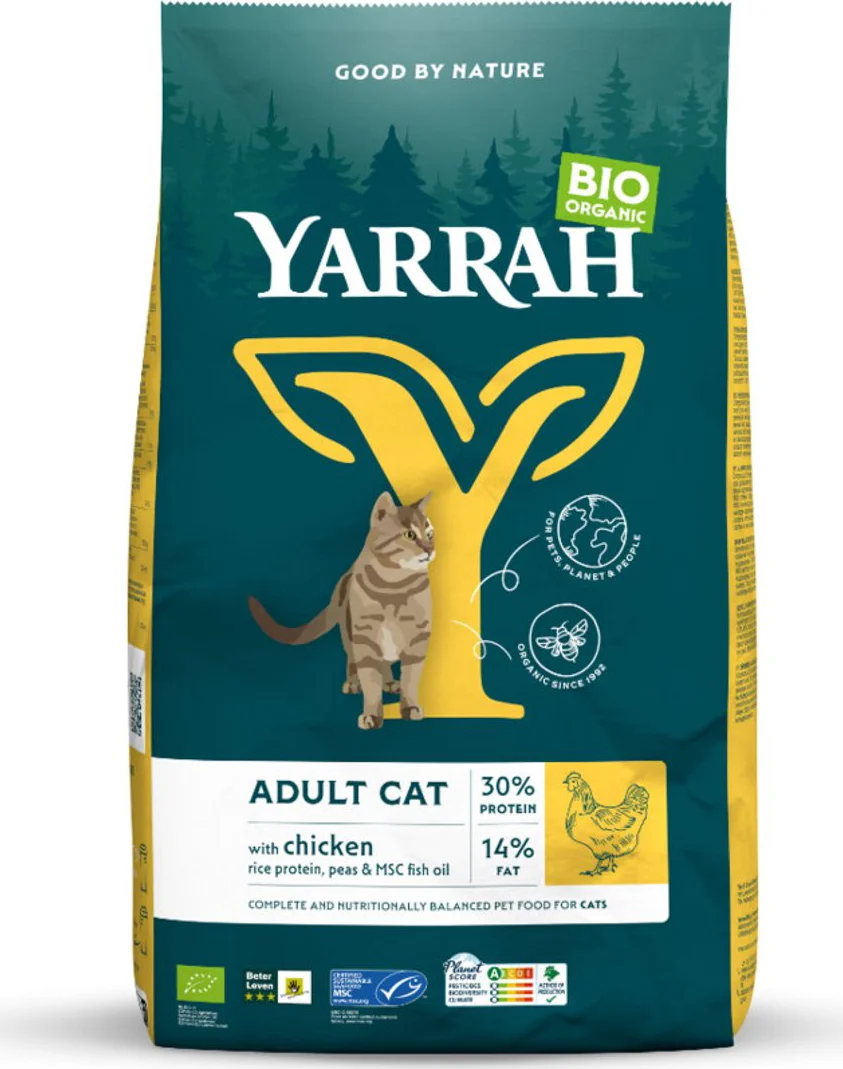 4x Yarrah Bio Kattenvoer Adult Kip 2,4 kg