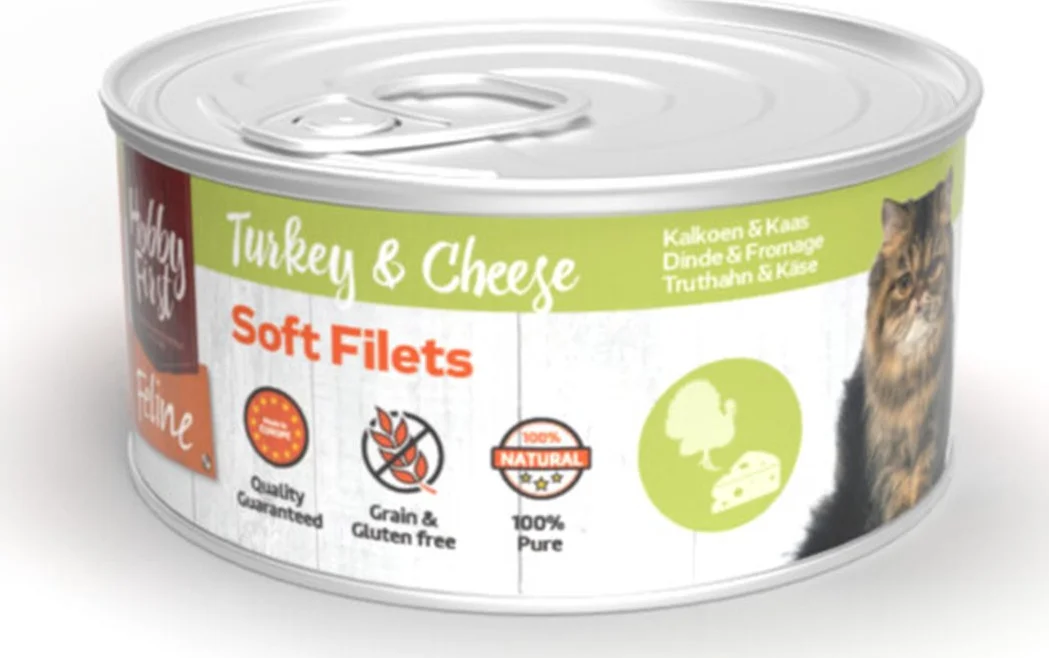 12x HobbyFirst Feline Blik Zachte Filets Kalkoen & Kaas 70 gr