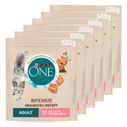 6x Purina ONE Kattenvoer Droog Adult Zalm Graanvrij 600 gr