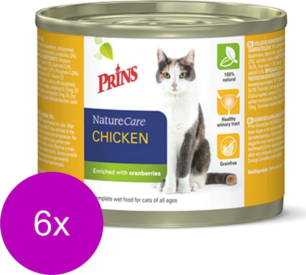 6x Prins NatureCare Kattenvoer Nat Kip 200 gr