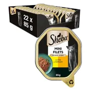 22x Sheba Mini Filets Adult Kattenvoer Natvoer Kip en Kalkoen in Saus Kuipjes 85 gr