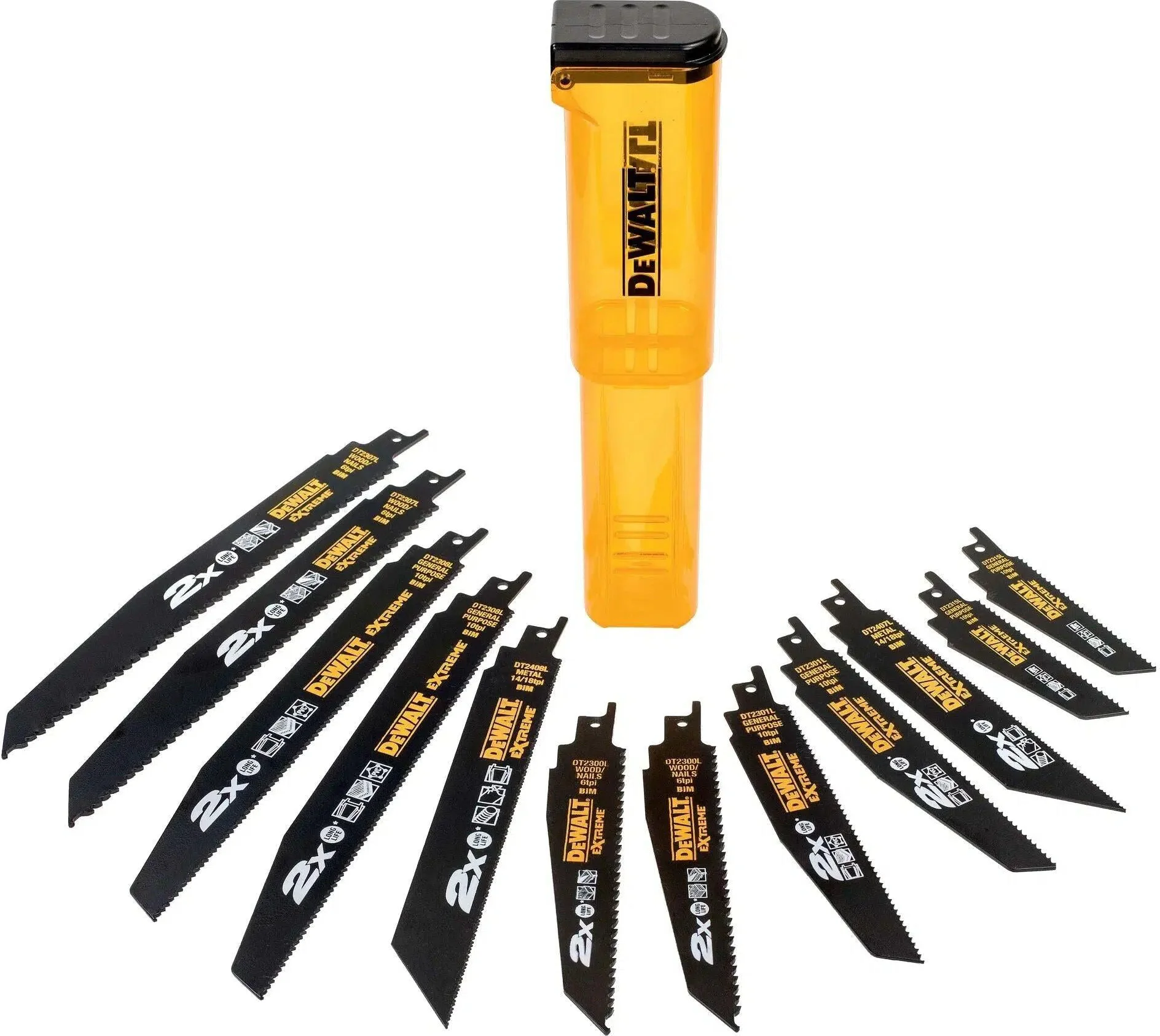 DeWALT DT2441L 12-delige set reciprozaagbladen in stevige opbergcassette