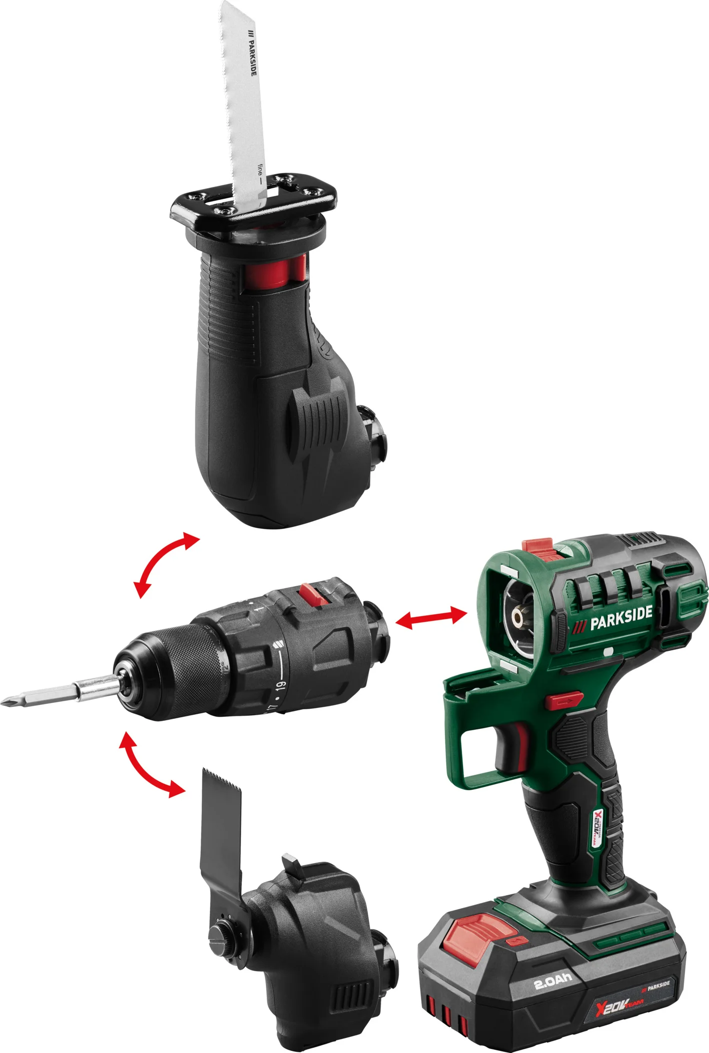 PARKSIDE 3-in-1 accu-combitool 20 V met accu en lader - schroefboormachine - multitool - reciprozaag