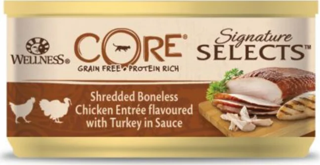 Wellness Core Kattenvoer Signature Selects Shredded Kip - Kalkoen 79 gr