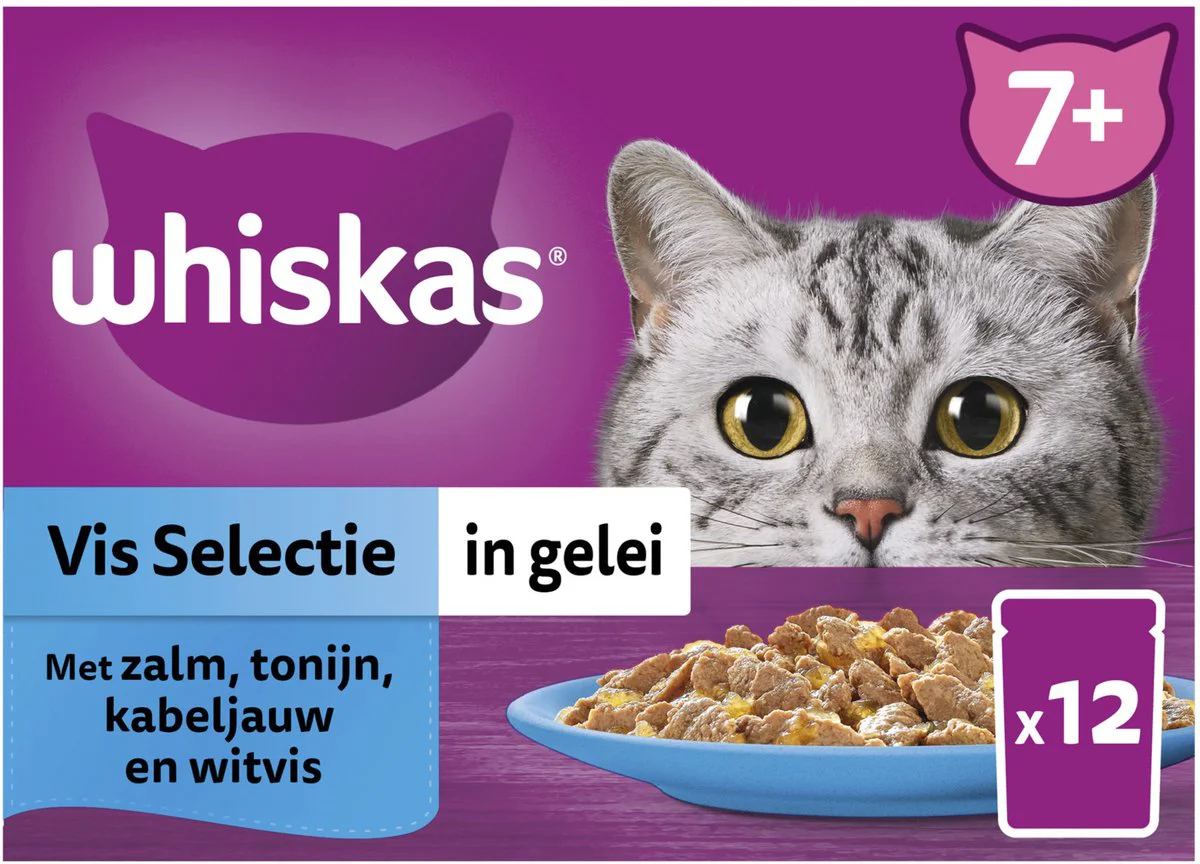 Whiskas 7+ Vis Selectie in Gelei Maaltijdzakjes Multipack 12 x 85 gr