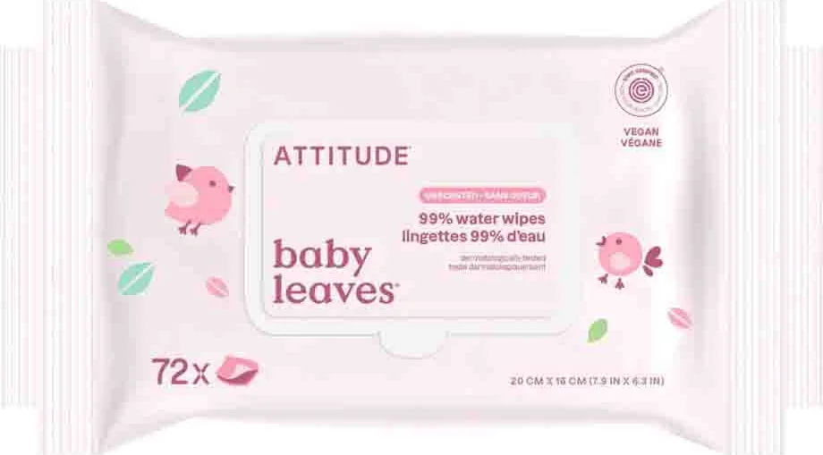 3x Attitude Baby Leaves 99% Waterwipes 72 stuks