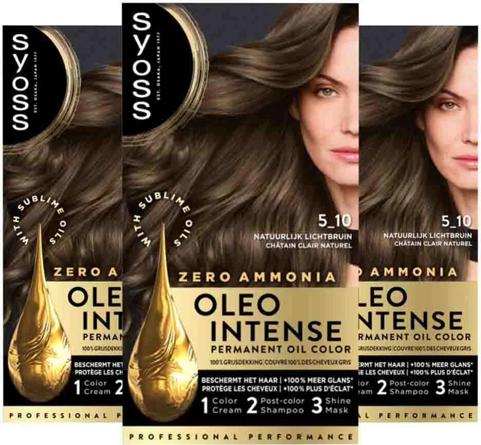 3x Syoss Oleo Intense Haarverf 5-10 Cool Bruin