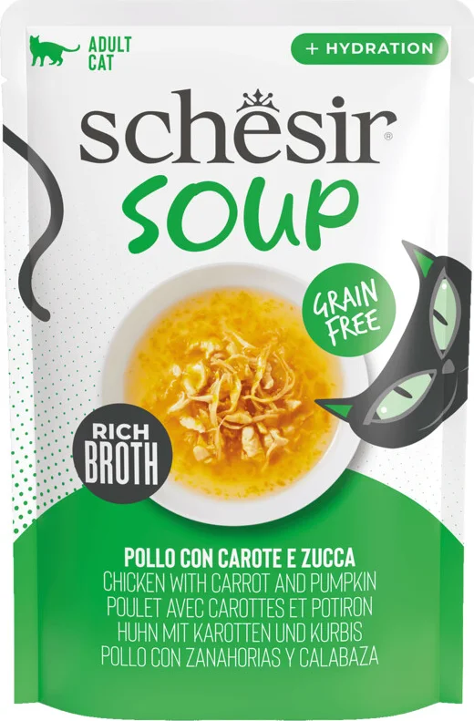 12x Schesir Complementary in Soep Kattenvoer Nat Kip & Pompoen 40 gr