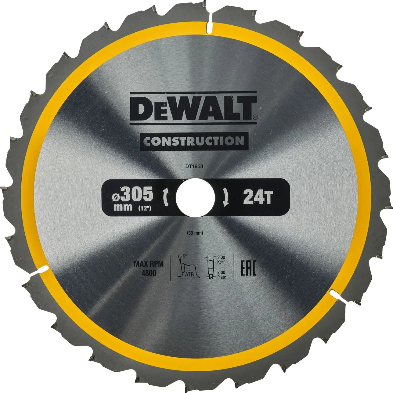 DeWALT Cirkelzaagblad voor Hout | Construction | Ø 305mm Asgat 30mm 24T - DT1958-QZ