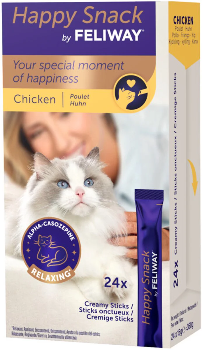 4x Feliway Kattensnack Happy Snack Kip 24 x 15 gr