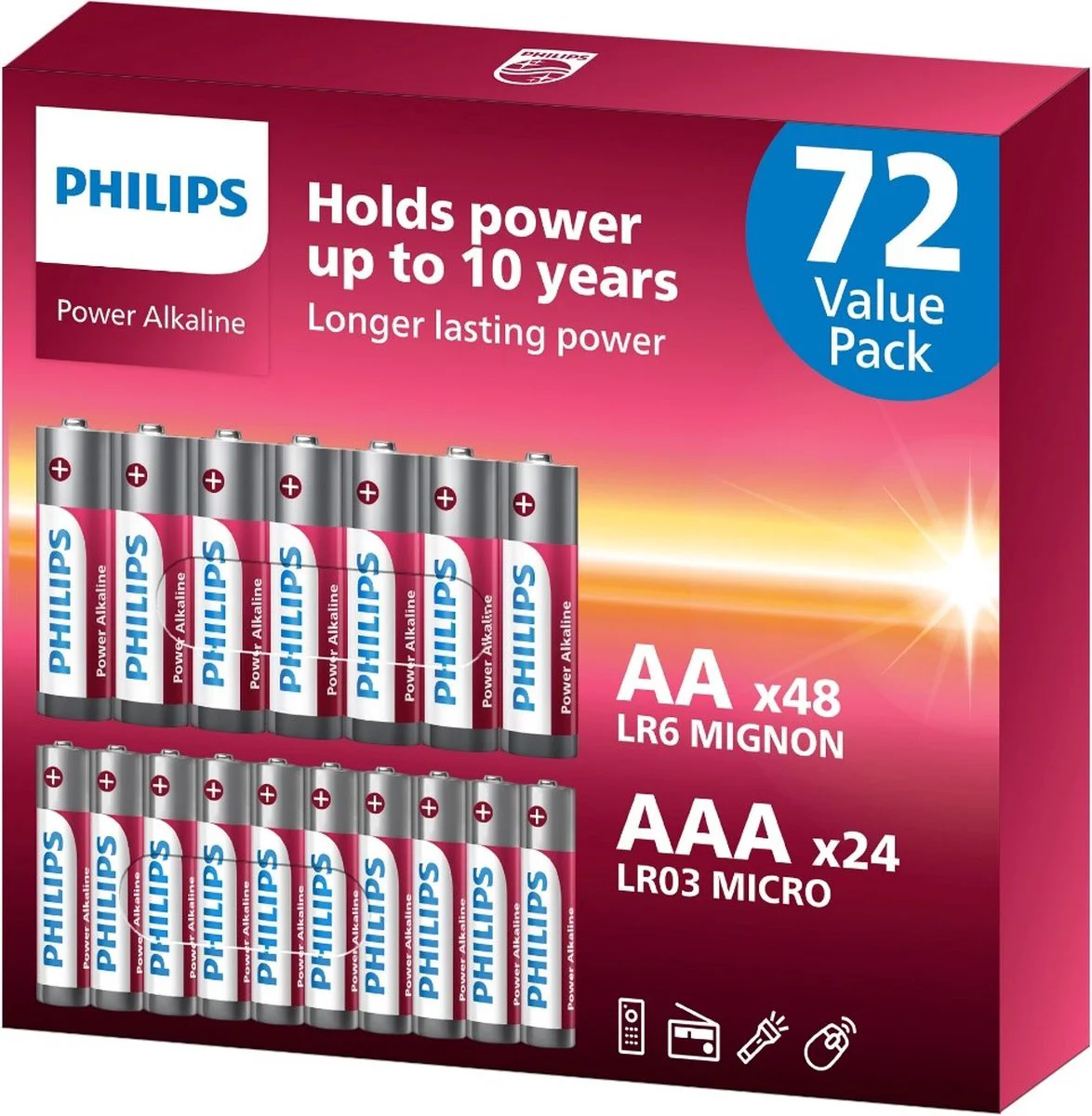 Philips Power - Alkaline batterijen - 72 stuks (48x AA + 24x AAA)