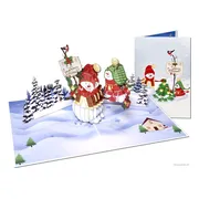 Popcards.nl pop-up kaart – Vrolijke 3D Kerstkaart met grappige sneeuwpoppen, sneeuw, Merry Christmas pop-up kaart 3D wenskaart