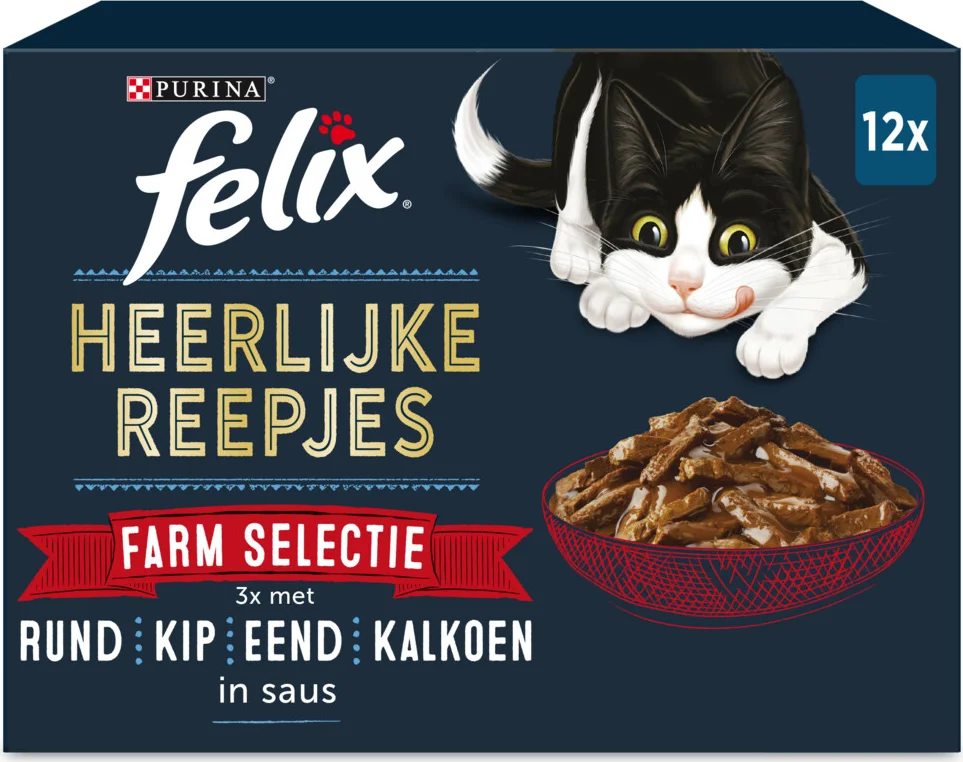 Felix Kattenvoer Nat Heerlijke Reepjes Farm Selectie 12 x 80 gr
