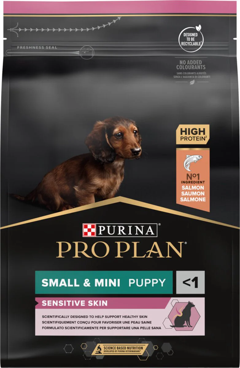 4x Pro Plan Hondenvoer Droog Sensitive Skin Small & Mini Puppy Zalm 3 kg