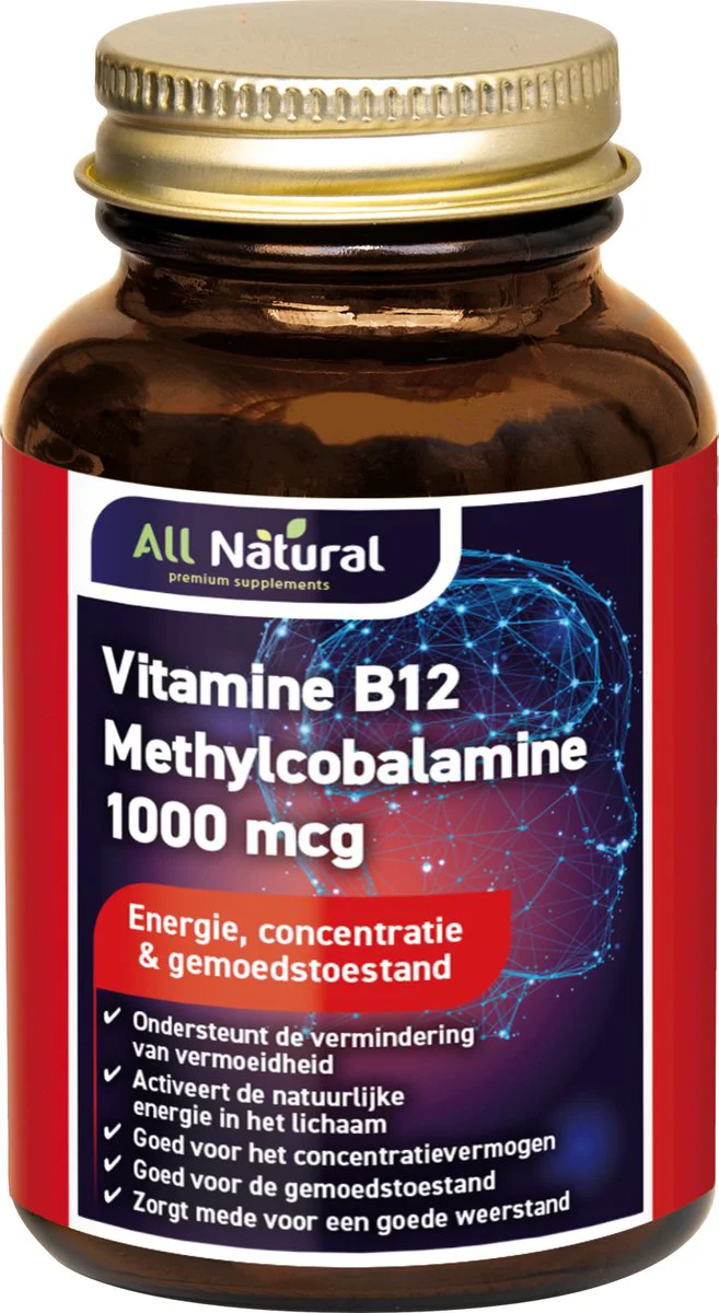 All Natural Vitamine B12 Methylcobalamine 1000mcg Kauwtabletten 90VCP