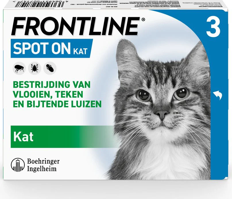 Frontline Spot On Anti Vlooien en Teken Druppels Kat vanaf 1 kg 3 pipetten