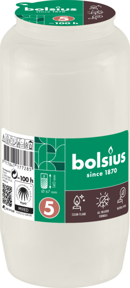 Bolsius Herdenkingslicht Nr. 5 Wit