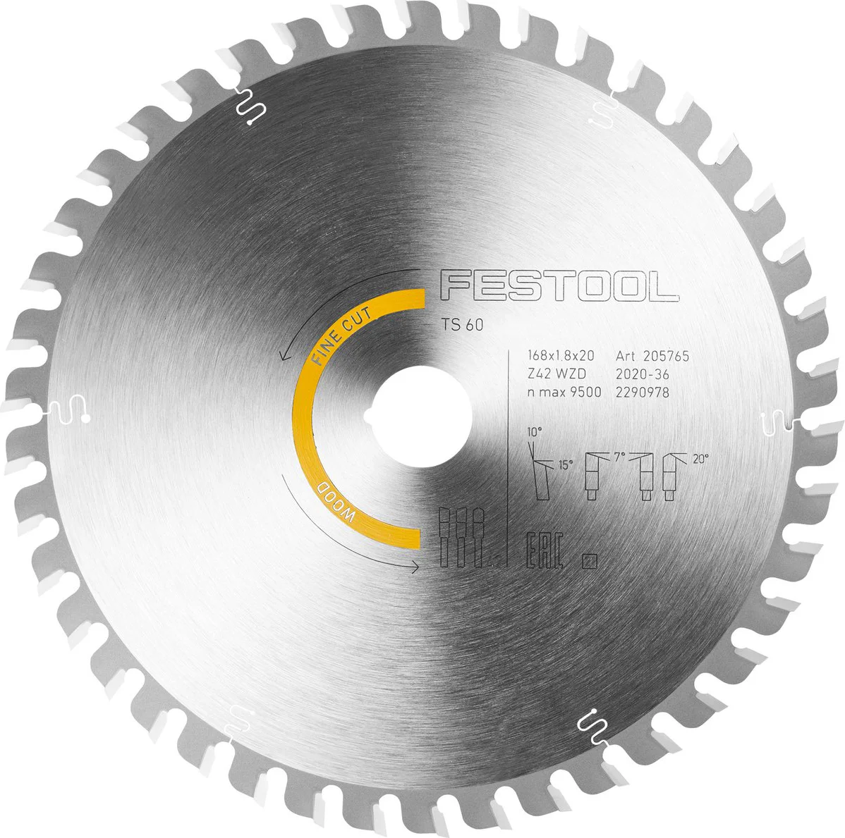 Festool Cirkelzaagblad Hout | Wood Fine Cut | 168 x 1,8 x 20 mm | 42-tands - 205765