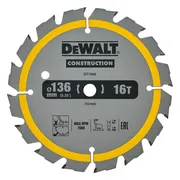 DeWALT Cirkelzaagblad voor Hout | Construction | Ø 136mm Asgat 10mm 16T - DT1946-QZ