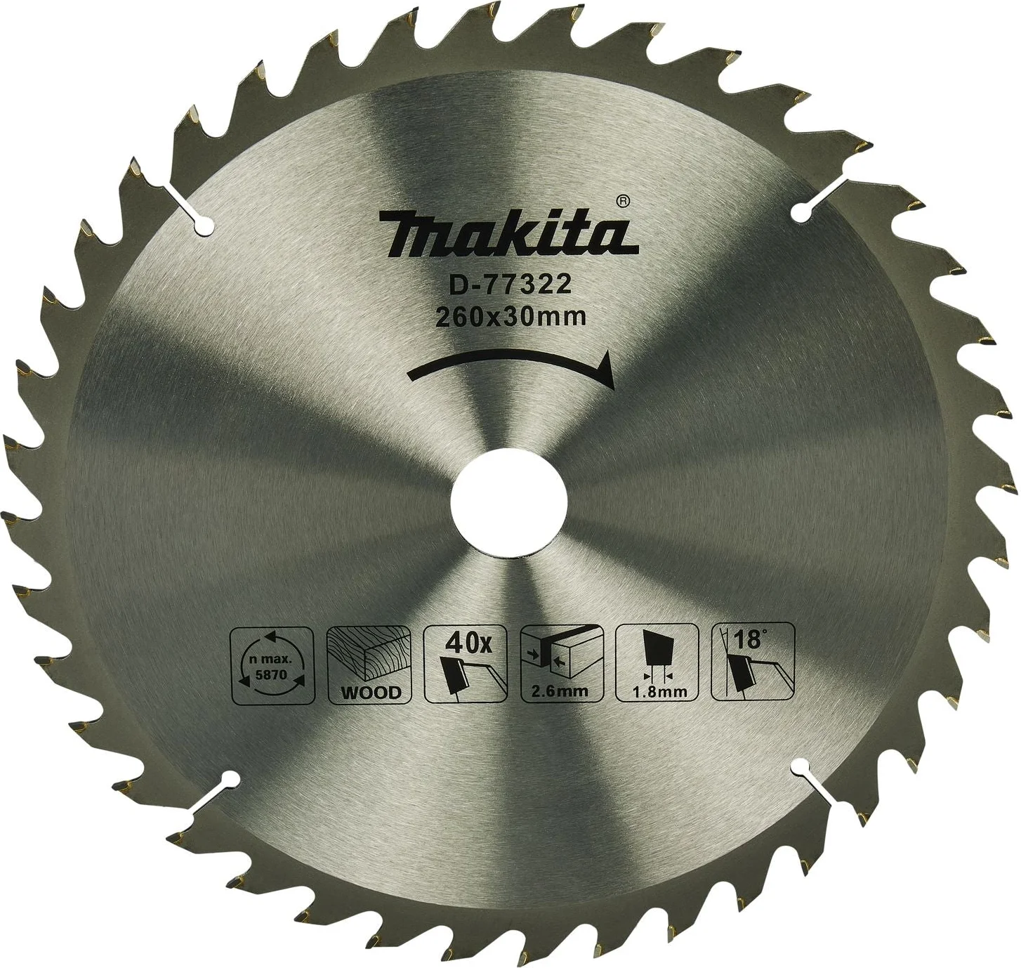 Makita Afkortzaagblad voor Hout | Standaard | Ø 260mm Asgat 30mm 40T - D-77322