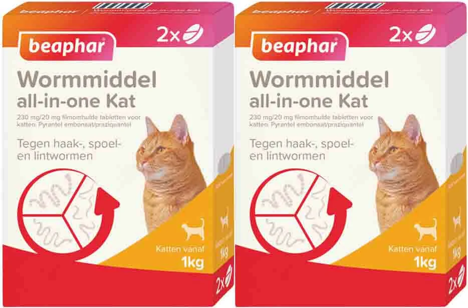 2x Beaphar All-in-one Ontworming Tabletten Kat Vanaf 1 kg 2 tabletten