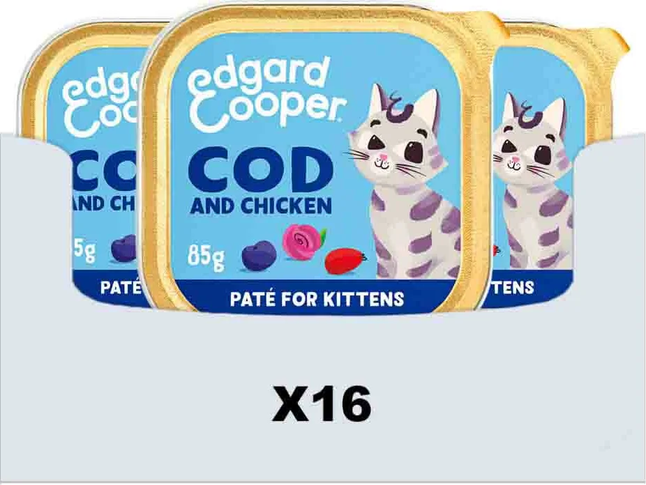 16x Edgard & Cooper Kattenvoer Kitten Pate Kabeljauw - Kip 85 gr