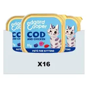 16x Edgard & Cooper Kattenvoer Kitten Pate Kabeljauw - Kip 85 gr