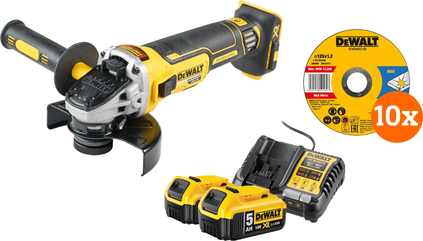 DeWalt DCG405NT-XJ 5,0 Ah Accu (2x) Compleet Pakket