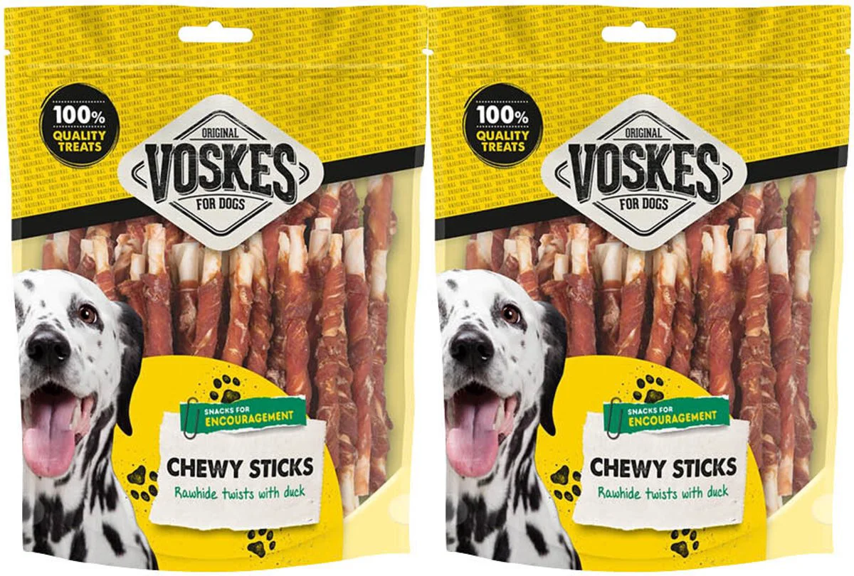 2x Voskes Hondensnack Rawhide Sticks Eend 400 gr