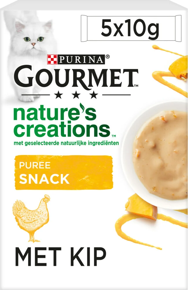 Gourmet Nature's Creations Kattensnack Puree Kip Pompoen 5 x 10 gr