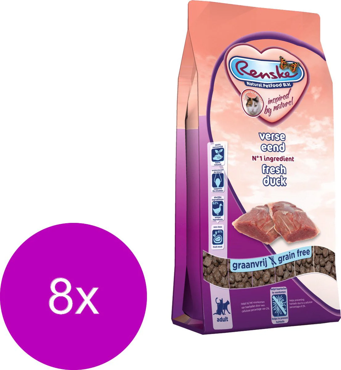 8x Renske Super Premium Adult Kattenvoer Eend 400 gr