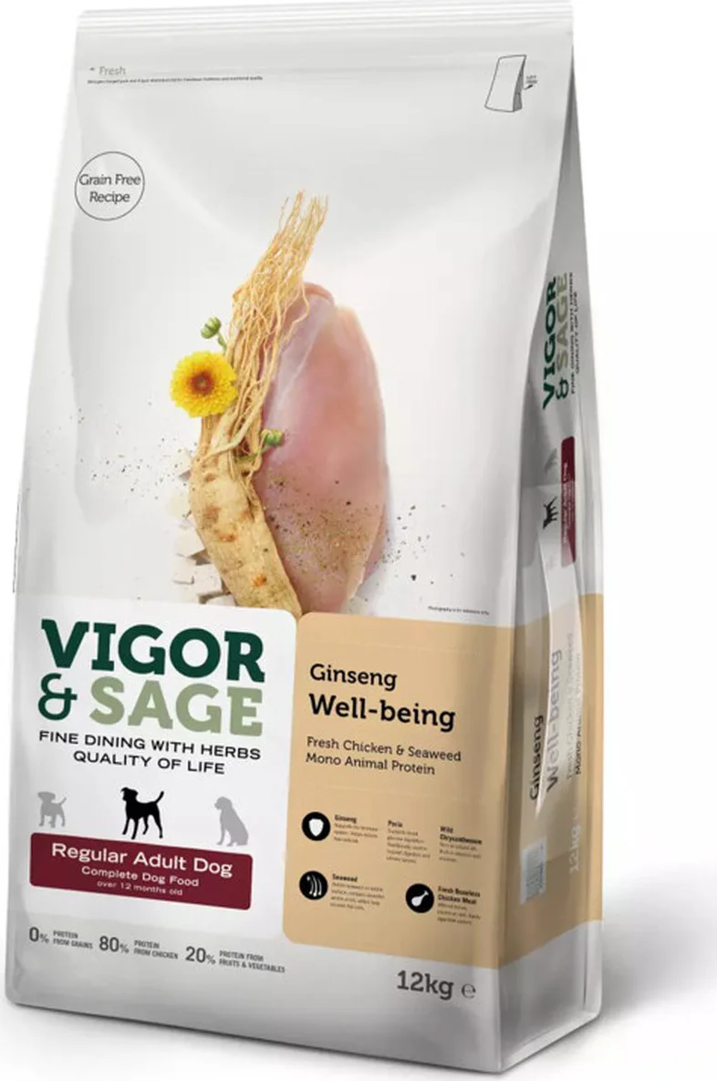 Vigor & Sage Hondenvoer Regular Well-Being Ginseng 12 kg
