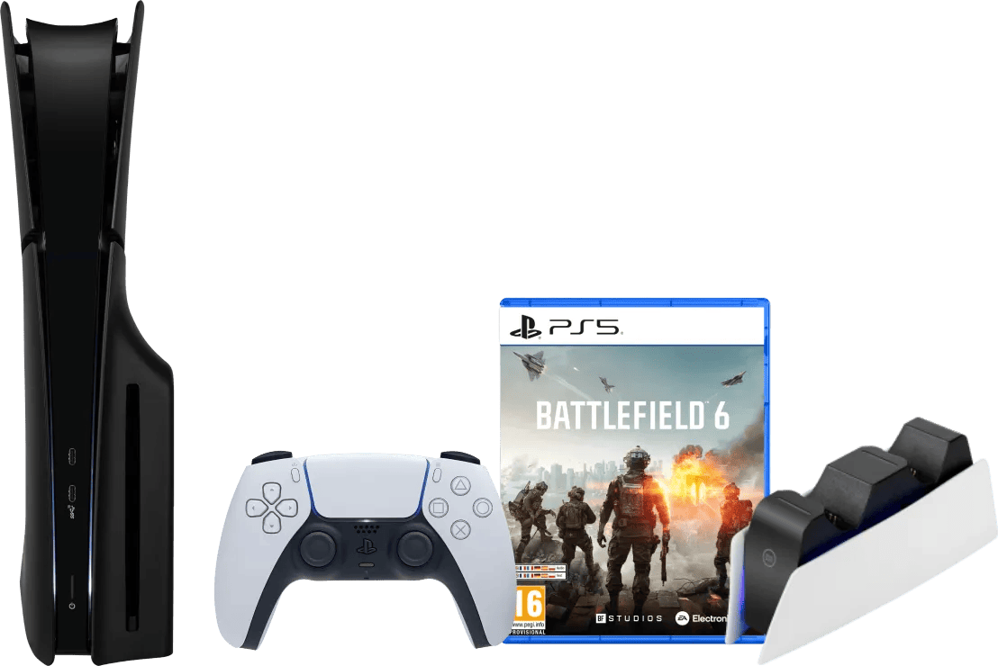 Sony PlayStation 5 Slim Disc Edition + Battlefield 6 + Covers Zwart + Oplaadstation
