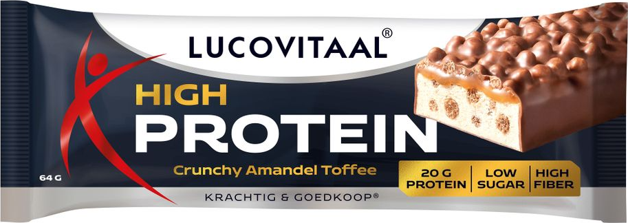 Lucovitaal Protein High Reep Crunchy Amandel Toffee 64 gr