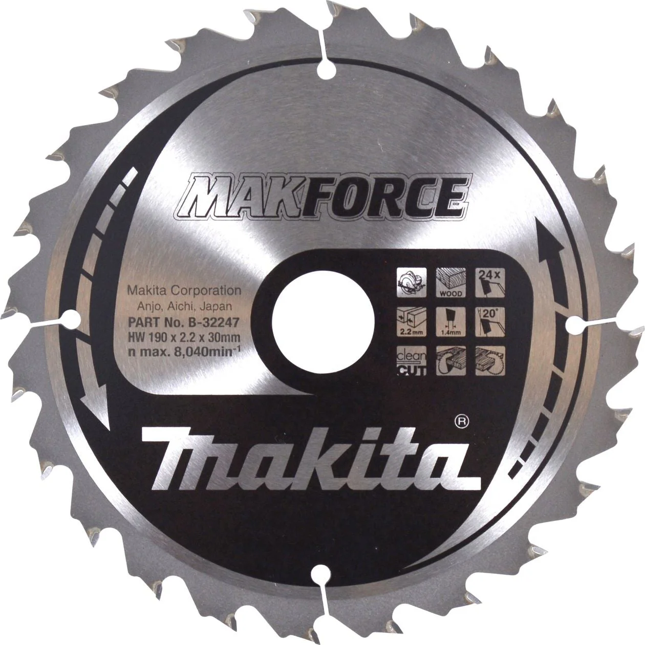 Makita Cirkelzaagblad voor Hout | Makforce | Ø 190mm Asgat 20mm 24T - B-32247