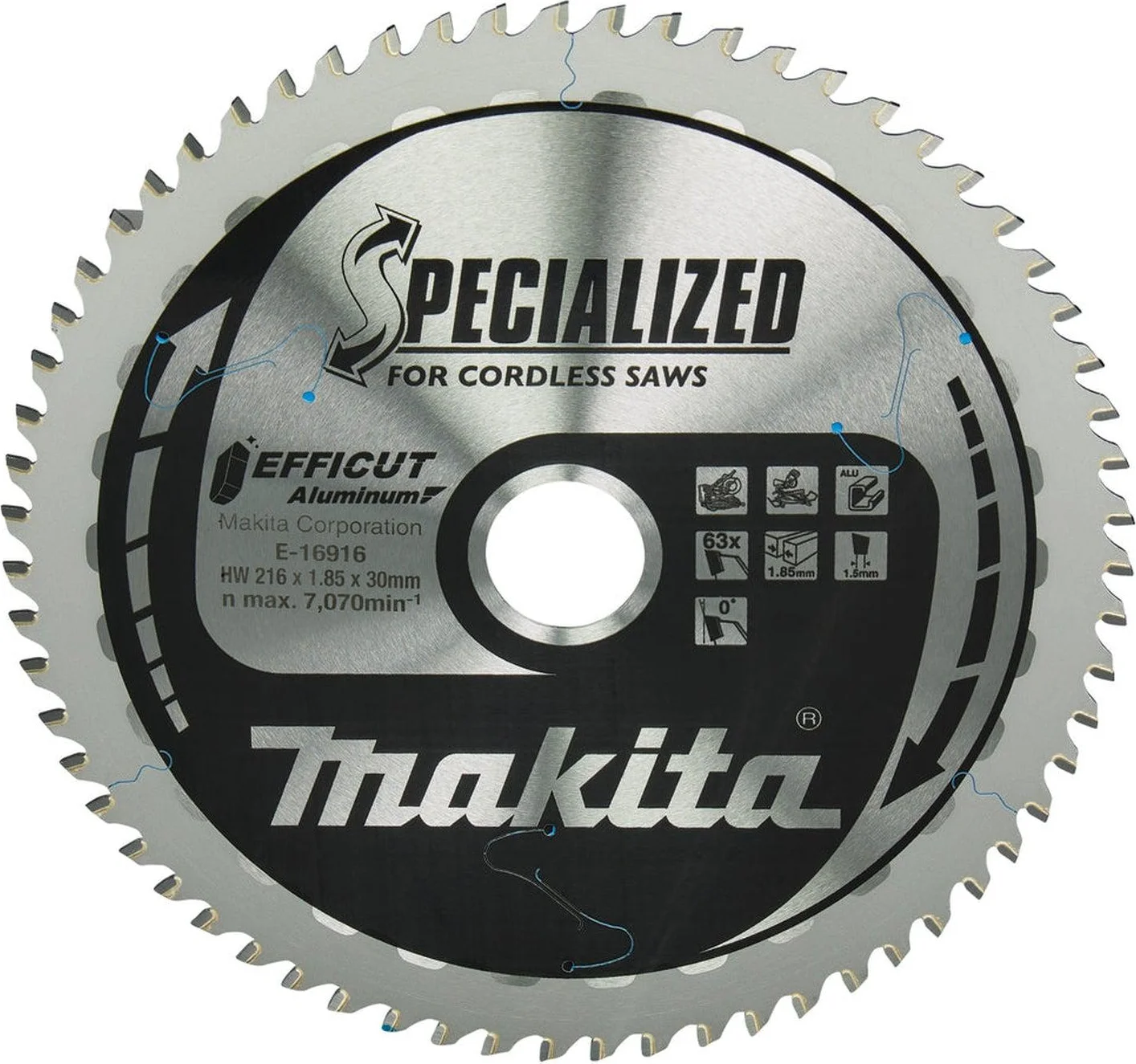Makita Cirkelzaagblad voor Aluminium | Specialized | Ø 216mm Asgat 30mm 63T - E-16916
