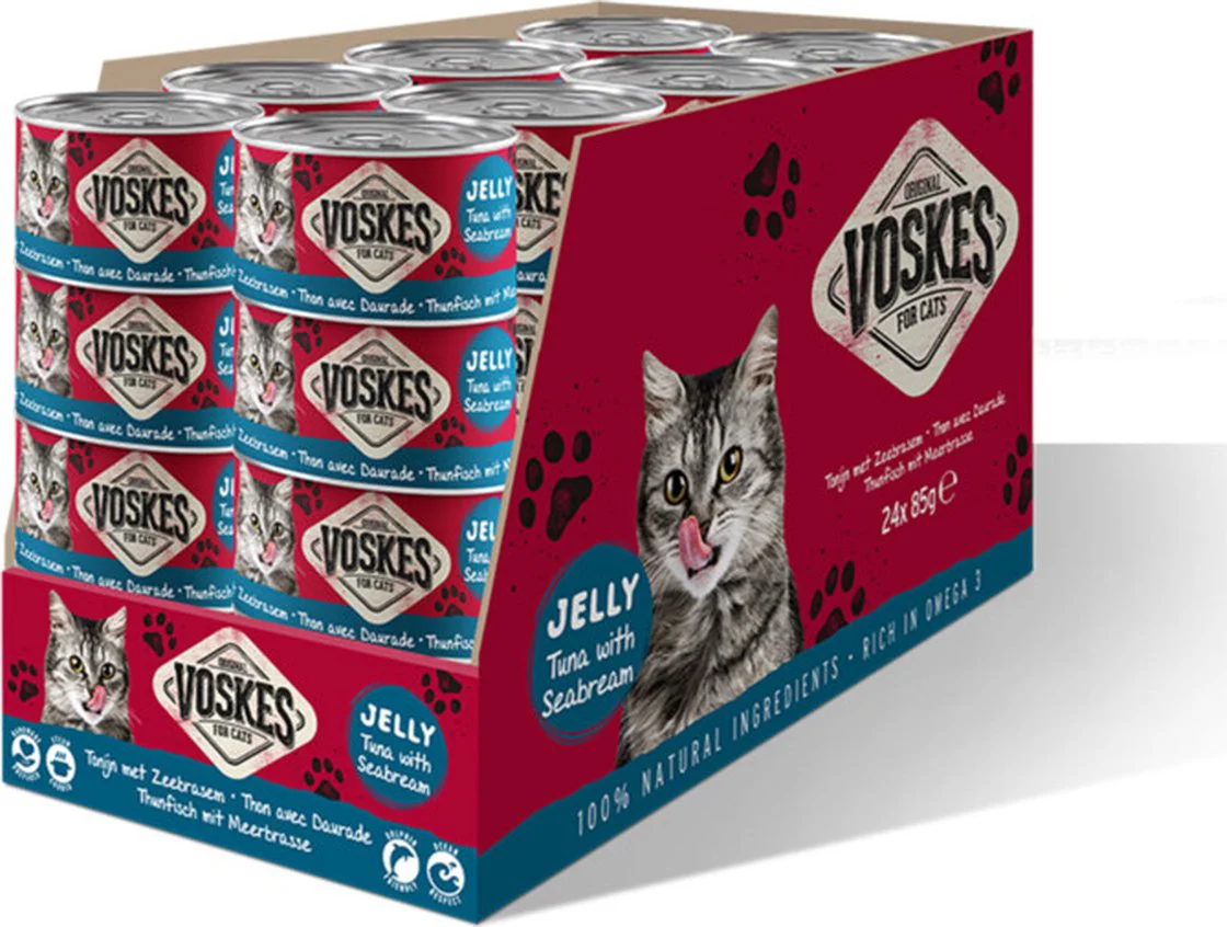 24x Voskes Kattenvoer Nat Tonijn met Zeebrasem 85 gr