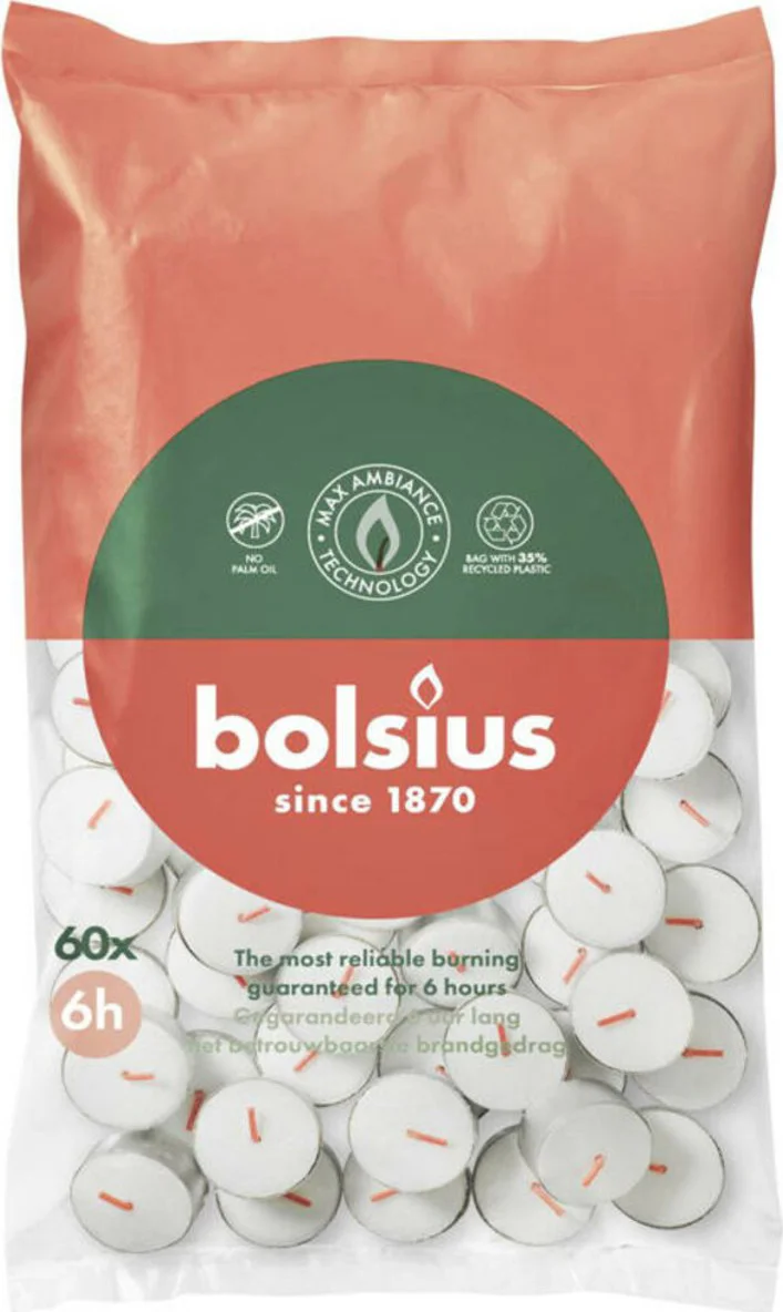 3x Bolsius Theelichten Wit 6 branduren 60 stuks