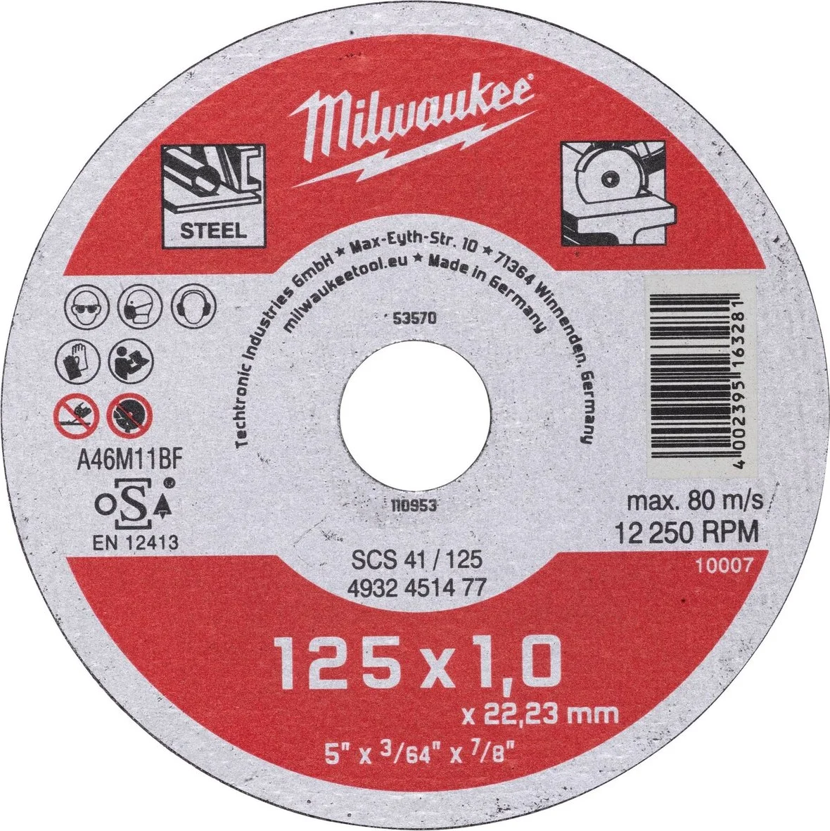 Milwaukee Dunne metaal snijschijf, contractor series SCS 41/125 x 1 x 22 mm opdrachtnemer series - 4932451477