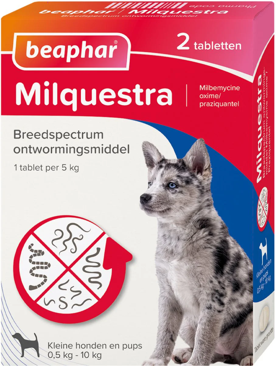 Beaphar Milquestra Ontworming Tabletten Hond 0,5-10 kg (ook puppy) 2 tabletten