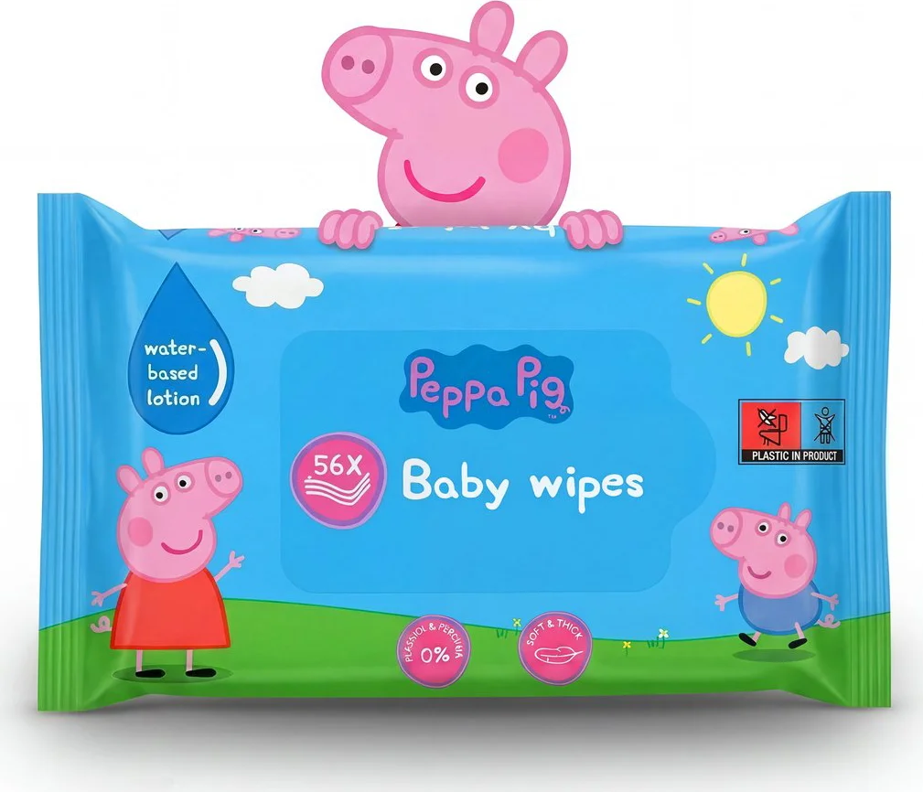 Peppa Pig Babydoekjes - Baby Wipes Alcohol & Parfumvrij - Water Wipes voor Babies - Extra Zachte Billendoekjes Peppapig - Snoetenpoetsers voor Gevoelige Huid - Milde Vochtige Doekjes - Waterwipes Snoetendoekjes - Wet Wipes - Multicolor - Optismile
